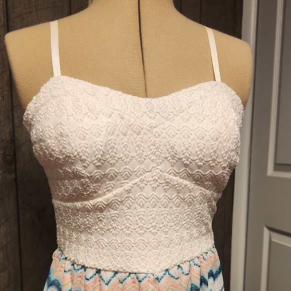 Lily Rose Cream and Blue Chevron Maxi Dress - Picture 5 of 15